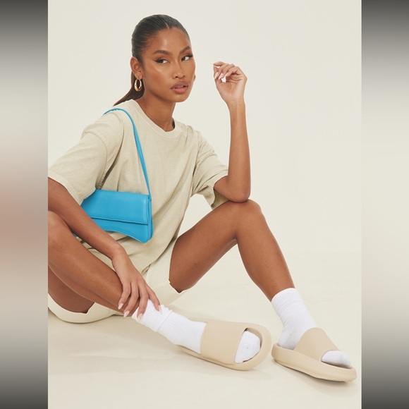 Beige Platform Sole Rubber Slides - Picture 4 of 5